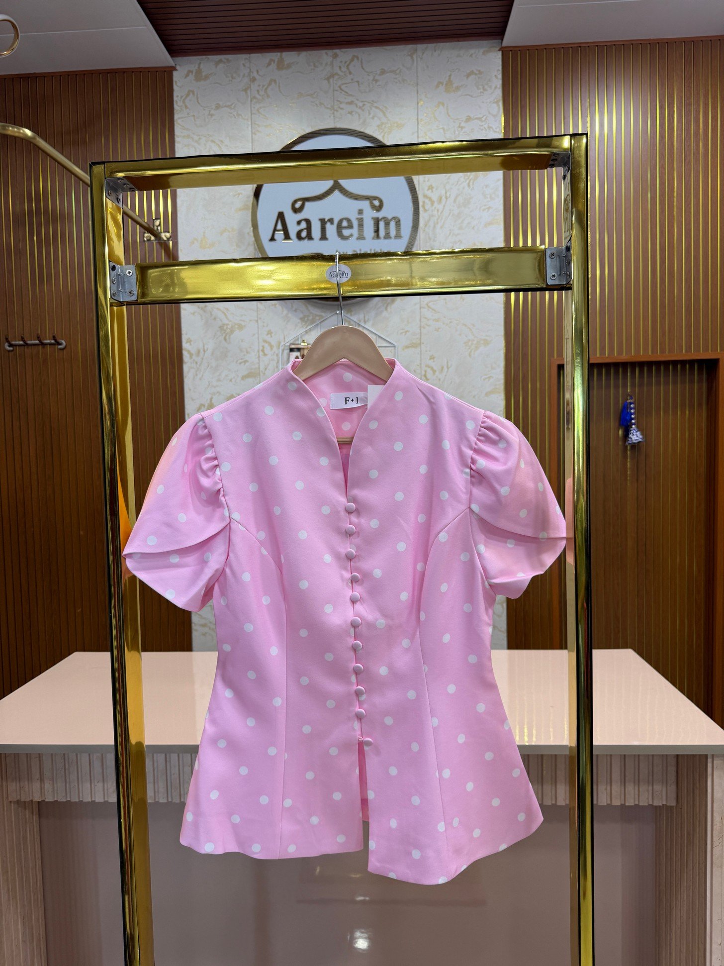Polka Print Solid Fabric Formal Top